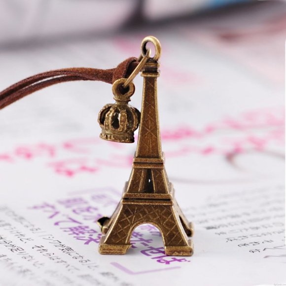 Eiffel Tower Paris Necklace Leather Cord - Picture 3 of 9